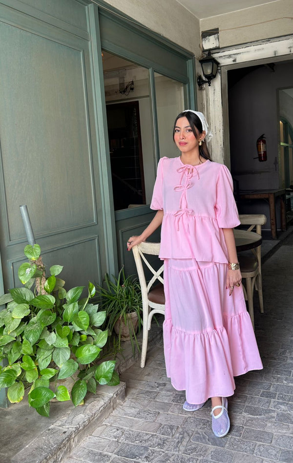 Pink Bow Skirt Set
