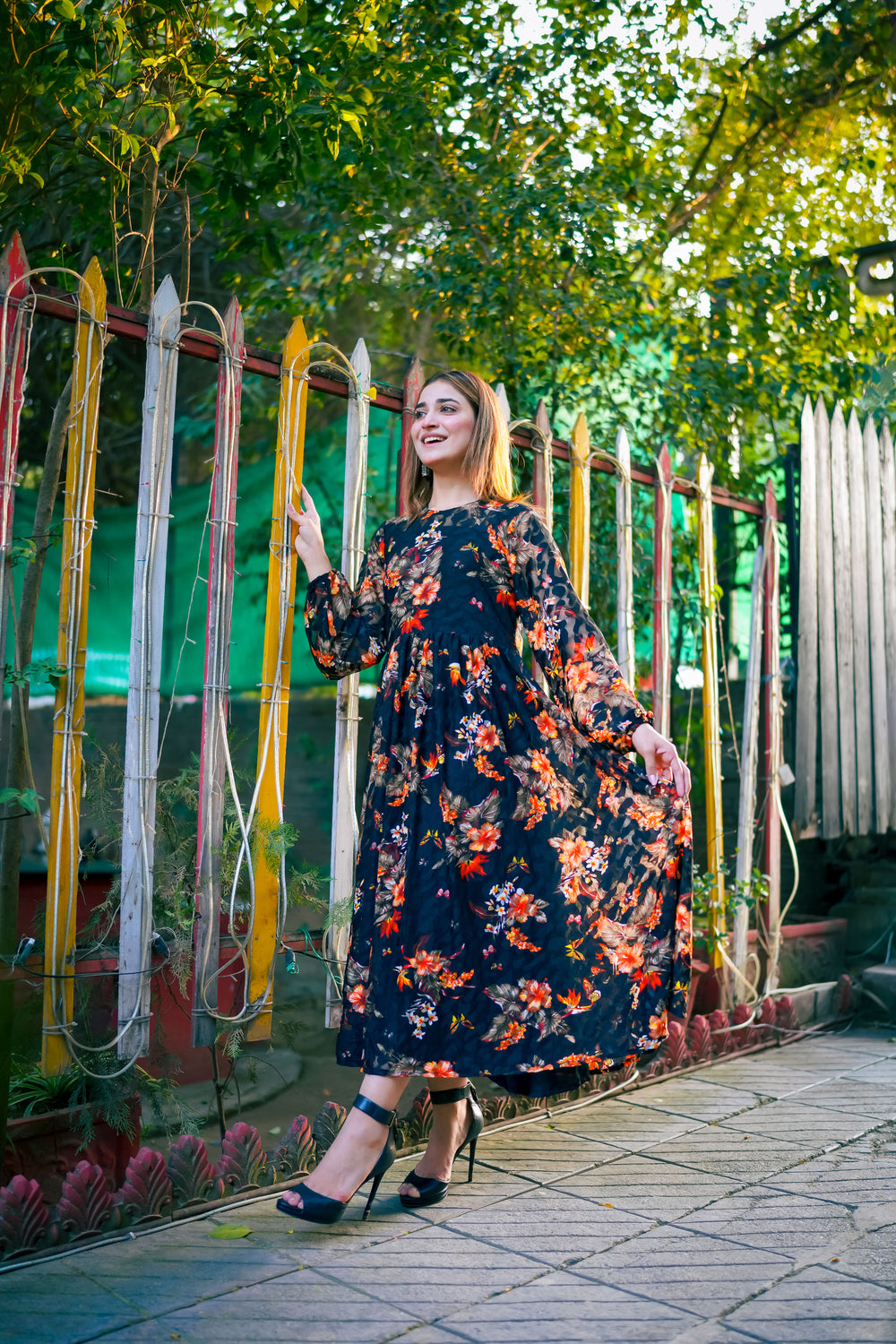 Black and Rust Net Dress