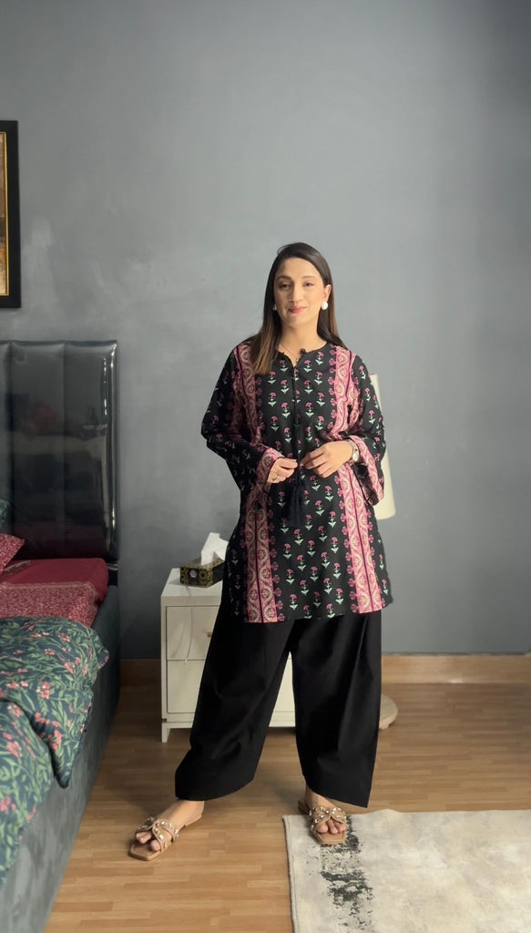 Black & Pink Booti Farshi Set