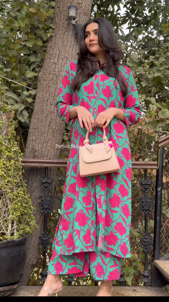 Green Pink Long Co Ord