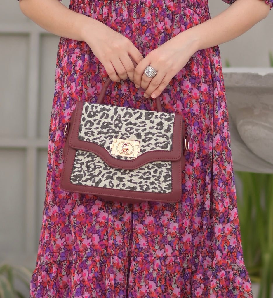 Maroon Cheetah Print Bag