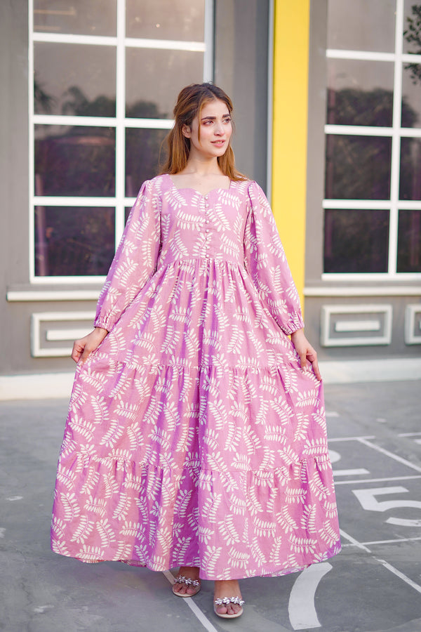 Printed Pink 3 Tier Dress