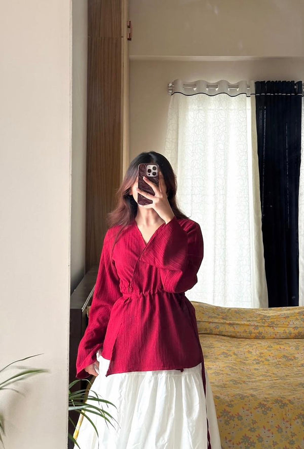 Cherry Red Over Lap Shirt