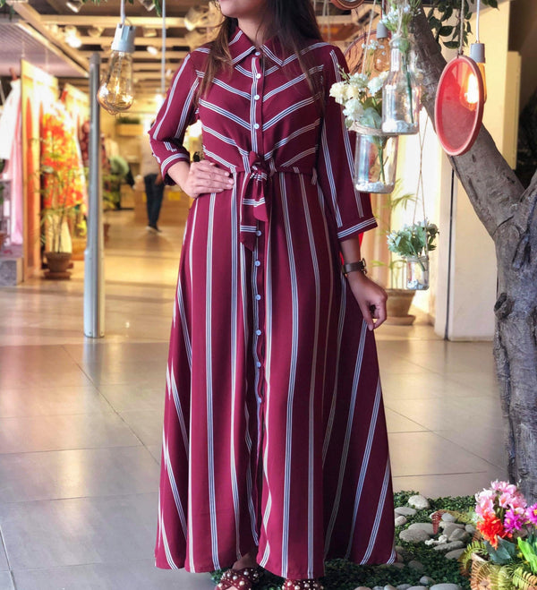 Maroon Stripes Dress