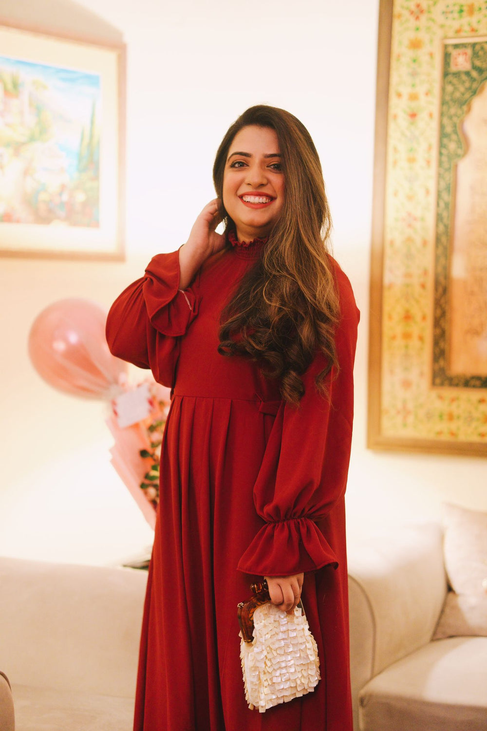 Cherry Maroon Dress ~ Smoked Mock Neck
