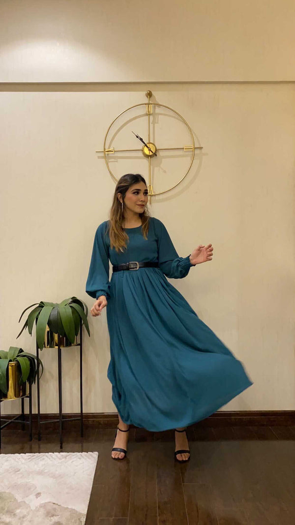 Teal Green Pleated Waist Dress